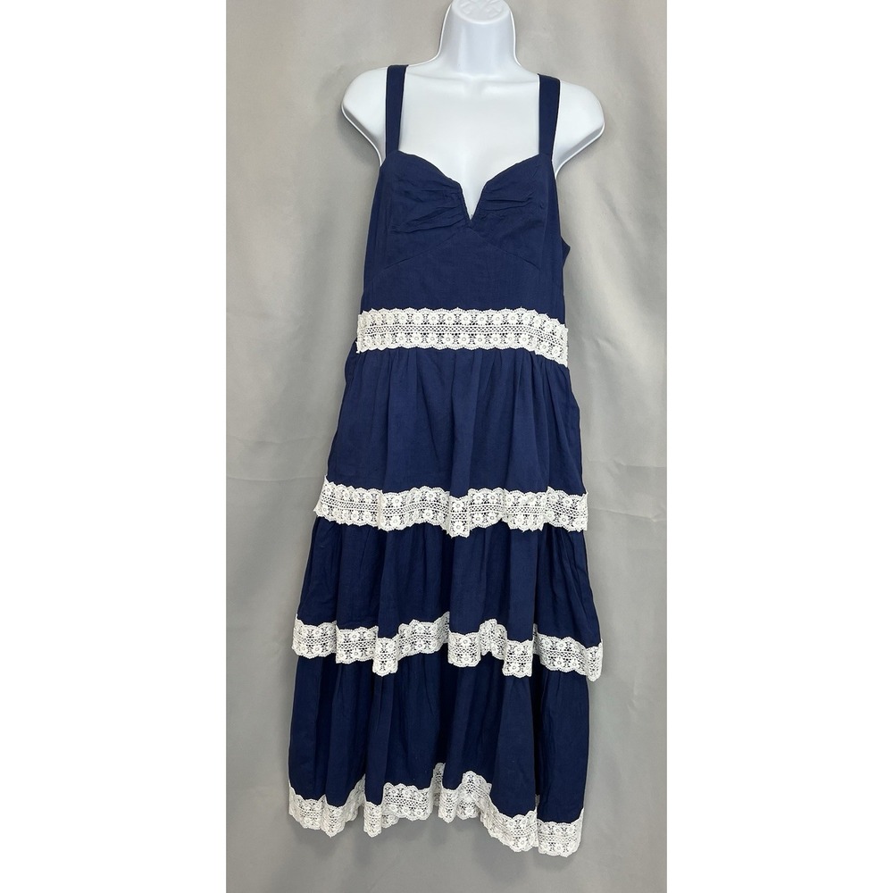 Strut & Bolt Layered Ruffle Midi Dress Navy Blue Women's Sleeveless